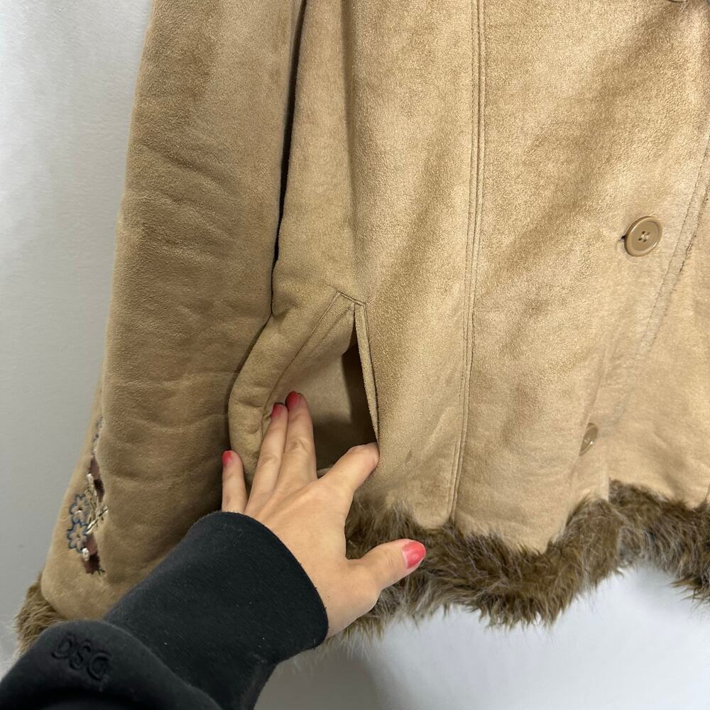 VTG SEVENTY SEVEN penny lane coat tan floral embroidered boho women's size L - Picture 7 of 10